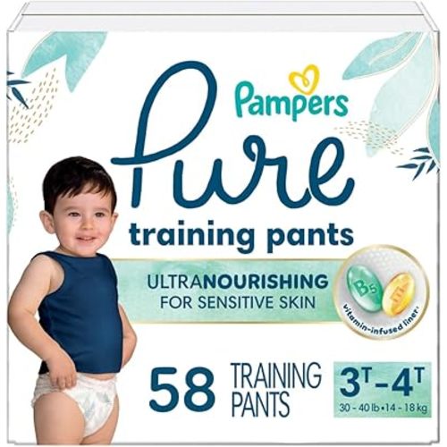 Pampers Pure Protection Training Underwear, Unisex, Size 3T4T, 58 Count, Premium, Hypoallergenic, Soft, Absorbent