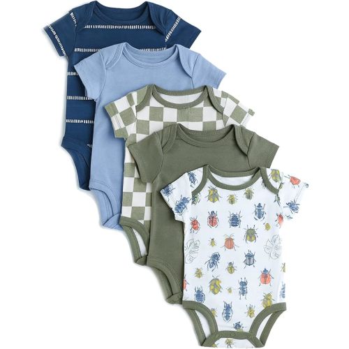 HonestBaby baby-boys 5-pack Short Sleeve Bodysuits One-piece 100% Organic Cotton for Infant Baby Boys