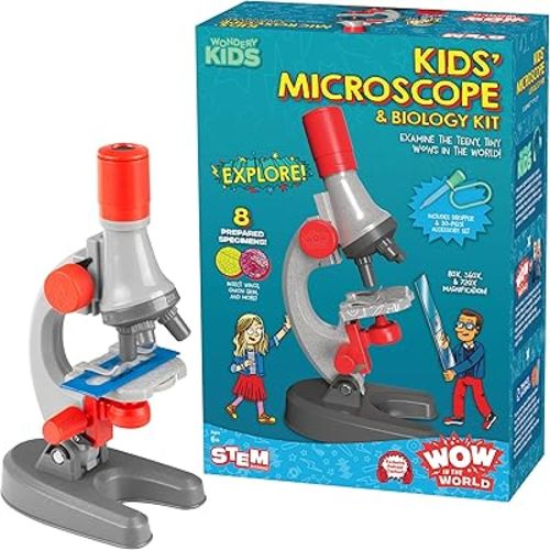 Wow in The World Kids’ Microscope & Biology Kit, Up to 720x Magnification, LED Illumination, Prepared & Blank Slides, Companion Audio Content, Beginner Science Gift for Ages 6+ by Thames & Kosmos
