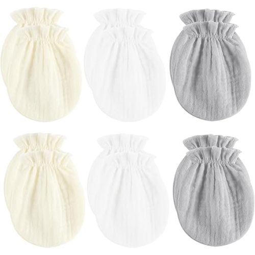 Newborn Mittens No Scratch 100% Cotton Mitts Boy Girl baby mittens 0-6 months 6 Pack
