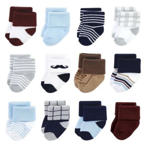 Little Treasure Basics Infant Baby Cozy Terry Baby Sock 12-Pack, Little Gentleman, 0-6 Months