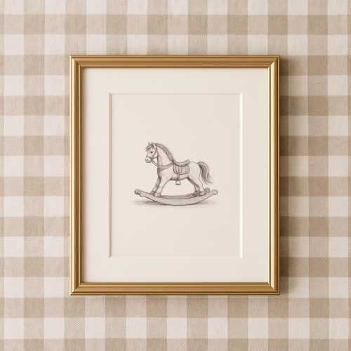 Rocking Horse Nursery Art Print Minimalist Vintage Sketch Style ∙ 1908