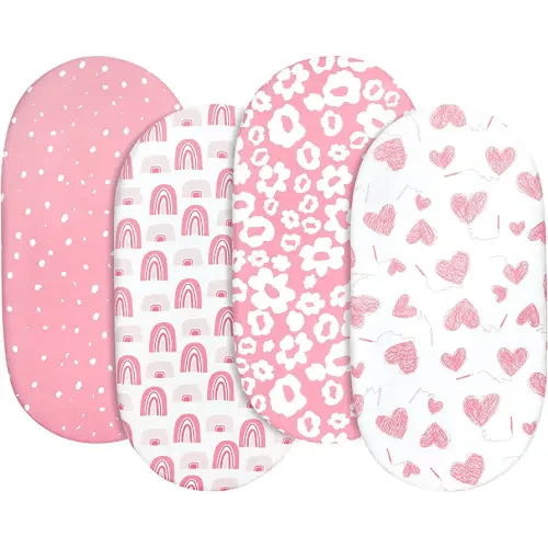 Gllquen Baby Bassinet Sheets 4 Pack, Breathable Cozy Fitted Mattress Sheet, Elastic Travel Crib Fashionable Floral Pattern, Standard Cradle Safe Sheets for Baby Boy Girls 32"X16"(Love)