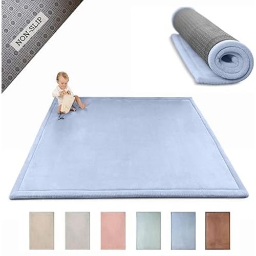 Hakuna Matte CloudSoft Baby Play Mat for Floor 60" x 80" Blue – Coral Velvet Memory Foam Rug for Crawling & Cozy Play – Non-Slip, Water-Resistant, Easy-CareTummy Time Mat, Playmat for Playpen
