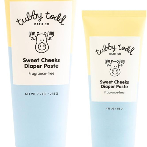 TUBBY TODD Sweet Cheeks Diaper Paste - Diaper Rash Cream with 14% Zinc Oxide - Hypoallergenic - For Soothing and Protecting Sensitive Skin - 2 Pack, 4oz & 7.9oz