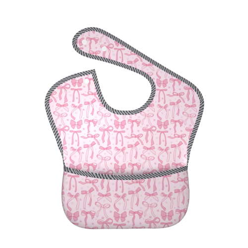 Zufioo Ribbon Bow Print Toddler Adjustable Waterproof Bib, 11.6x15 Inch Feeding Bib Suitable for 6-24 Month Babies
