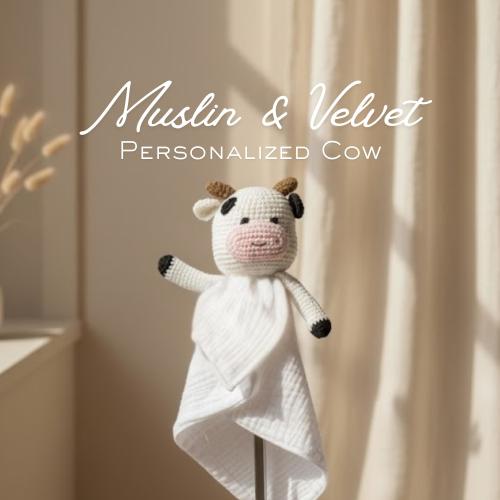 Cow Print Personalized Baby Lovey Security Blanket Baby Cow Comfort Item Nursery Companion Custom Name Embroidered Gift Newborn Infant Toddl