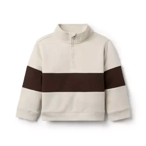 Boy Soft Beige Stripe Half Zip Sweatshirt by Janie and Jack