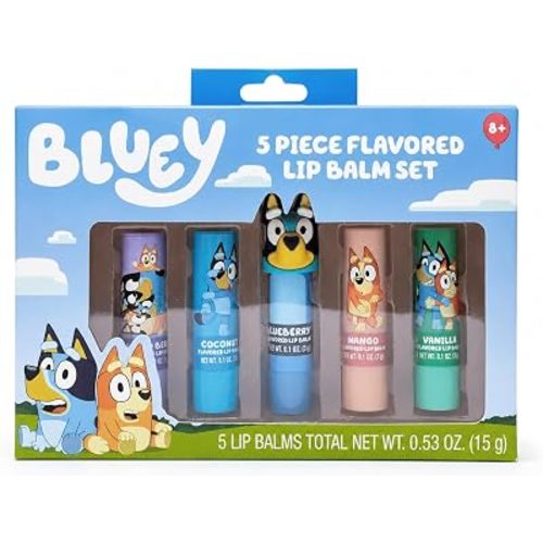 Bluey 5 Piece Flavored Lip Balm Set with Bluey Topper