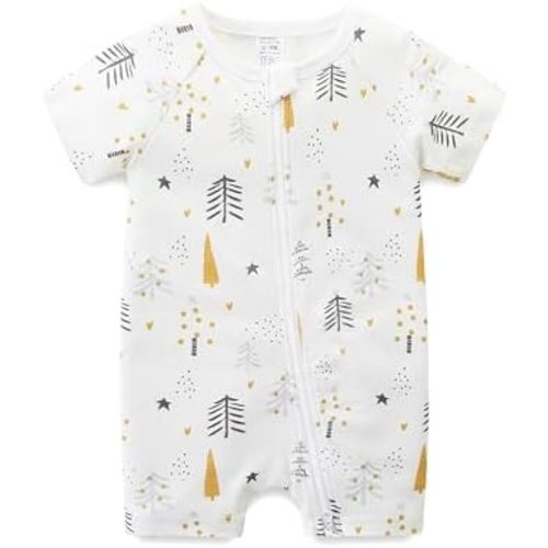Baby Boy Girl Romper Short Sleeve 100% Cotton Bodysuit Outfits Double Zipper Jumpsuit Summer