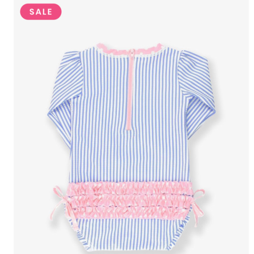 Seersucker Long Sleeve Rash Guard One Piece | RuffleButts & RuggedButts