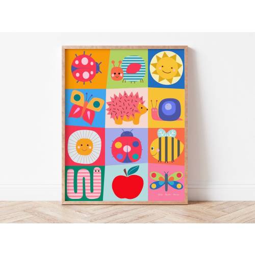 Garden Critters Bugs And Friends — Nursery Wall Art Printable, Colourful Insect & Animal Kids Room Art, Digital Download