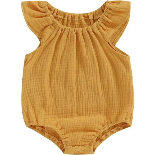 Mubineo Baby Girl Boy Summer Cotton Linen Romper Clothes Basic Plain Ruffle Sleeveless Comfy Rompers Newborn Tops