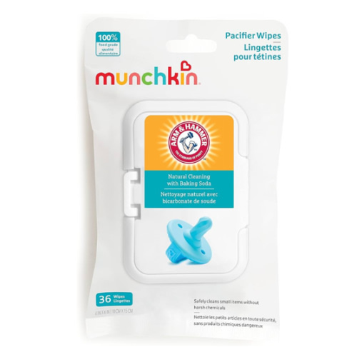 Munchkin Arm & Hammer Pacifier Wipes - Safely Cleans Breast Pump Parts and Feeding Essentials for Baby and Toddler, 1 Pack, 36 Wipes