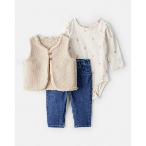 Baby Girl 3-Piece Floral Motif Velour Vest Outfitt Set - Carter's | Carter's