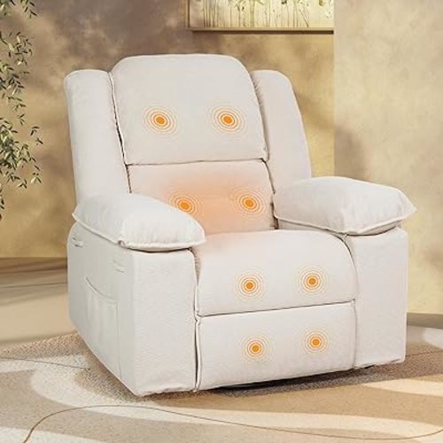 FLEXISPOT Massage Swivel Rocker Recliner Chair for Adults, Rocking Chair Nursery with Massage and Heat, USB Charging Port, 360° Swivel Recliner for Living Room Bedroom Nursery, Beige(XRC2)