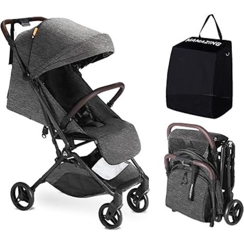 MAMAZING Ultra Air Lightweight Baby Travel Stroller with Carbon Fiber Frame, Compact & Airplane-Friendly, One-Handed Fold, 11.6 lbs, Perfect for Toddlers, Black