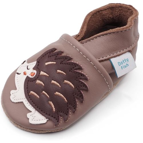 Dotty Fish Baby Shoes, Soft Sole Leather Crib Shoes, Toddler Shoes for Boys and Girls, Non Slip Soles. 0-6 Months - 4-5 Years