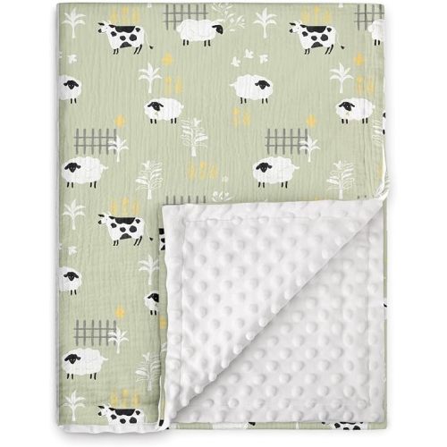 Muslin Baby Blankets for Boys & Girls, Soft Minky Back Toddler Blanket | Nursery Crib Blanket with Double-Layer Dotted Backing, Newborn Receiving Blanket,30''x40'', Cow Farm