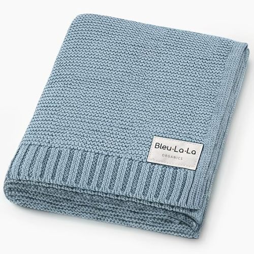 100% Luxury Organic Cotton Pointelle Knit Baby Blanket for Boys – Refined Lightweight Heirloom Nursery Essential (Pointelle - Powder Blue)