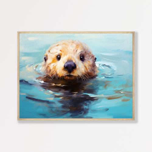 Sea Otter Painting | Retro Nursery Wall Art | Vintage Animal Art Print | Kids Bedroom Wall Art Decor | P #673