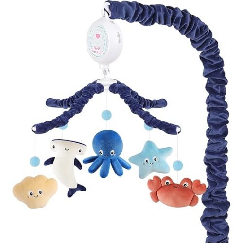 Ocean Crib Mobile for Boys & Girls – Sea Animals Baby Mobile for Crib with Upgraded 3-Mode Music Box, Blue Nursery Mobiles, Fits Standard Cribs