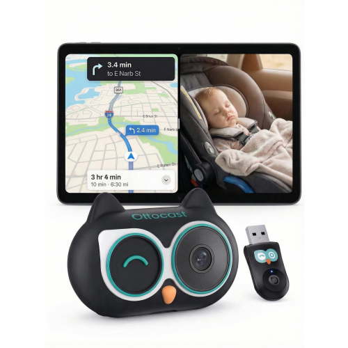 OTTOCAST Cabin Care – 1080P Car Baby Camera with Built‑in CarPlay Dongle, Night Vision, Wireless CarPlay Adapter, 150° Wide Angle