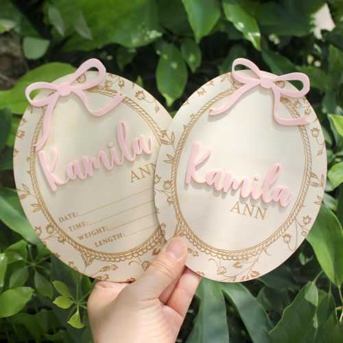 Personalized Birth Flower Baby Name Sign: Engraved Wood Newborn Photo Prop