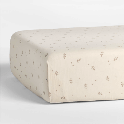 Supersoft Undyed Leaf Print 100% Organic Cotton Gauze Baby Crib Fitted Sheet