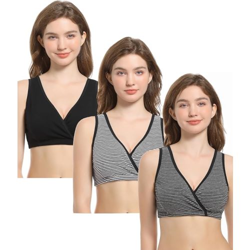 CAKYE 3 Pack Maternity Nursing Sleep Bra Breastfeeding Cotton Bralette