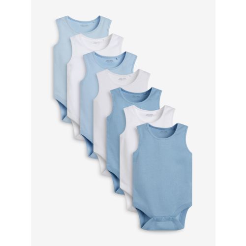 Blue 7 Pack Baby Vest Bodysuits