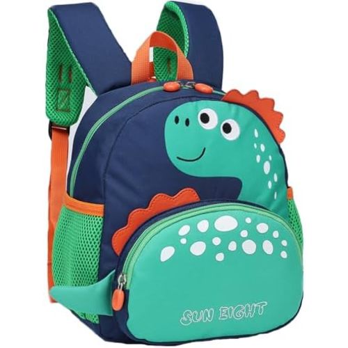SUN EIGHT Toddler Backpack for Boys, 10.6" Small Preschool Kids Backpack for 1-3 Years, Lightweight Water-resistant Mini Kindergarten School Bag with Chest Strap (Dinosaur)