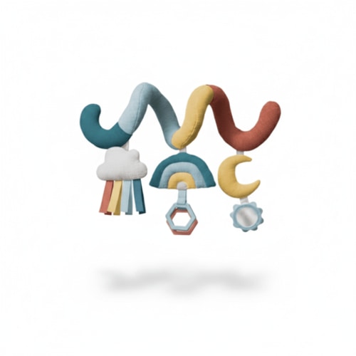 Spiral Car Seat Stroller Activity Toy with Mirror, Rings, and Jingle