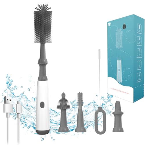 Camelcell Electric Bottle Brush,Electric Bottle Brush Cleaner,Long Handle Electric Water Bottle Brush Cleaner, Extra Long Baby Bottle Cleaning Brush Kit,1500 mAh,Waterproof IP65