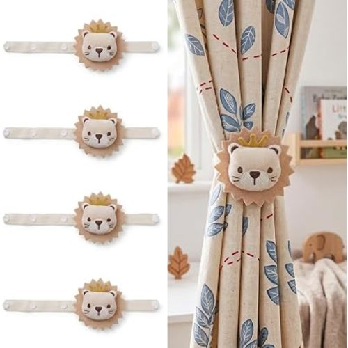 Tamhoo 4 Pack Lion Curtain Tiebacks, 3-Snap, Kids Room Decor (Lion)