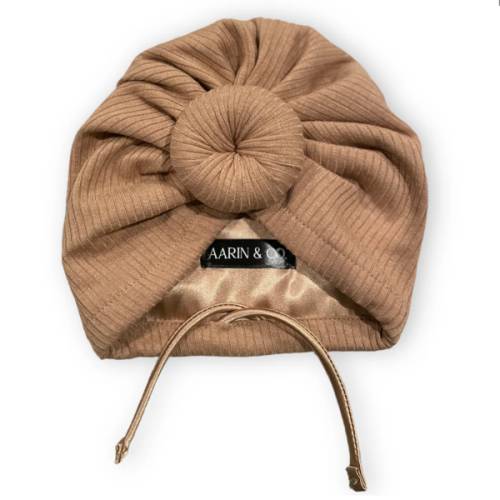 Adjustable Satin Lined Turban-Camel Ribbed – Aarin & Co.
