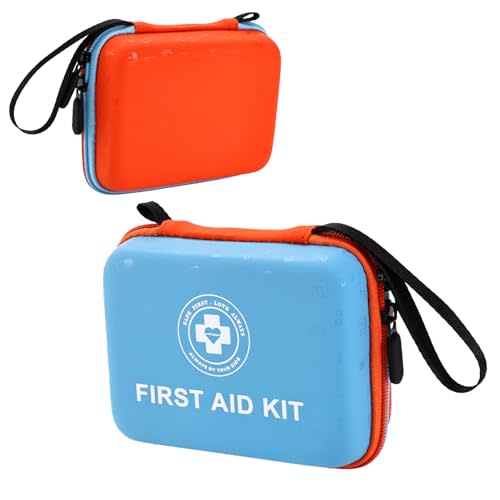 Small First Aid Kit - 165 Piece Dual-Color Emergency Medical Kit with Hard Shell & Fluorescent Exterior Coating, Emergency First Aid Kit for Home, Car, Travel, Hiking & Outdoor(Blue/Orange)
