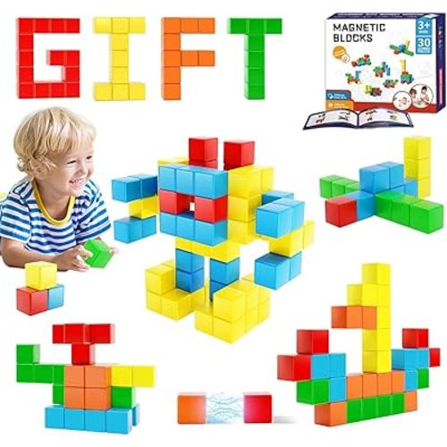 Hiwawind Magnetic Blocks 30pcs, Toddler Toys for Boys and Girls,Large 1.18 Inch Magnet Building Toys,Creative STEM Montessori Sensory Toys, Magnet Toys for Kids Age 3 4 5 6 7 8 Year Old
