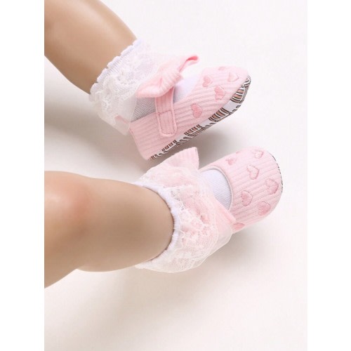 Newborn Infant Girl Shoes Bow & Heart Design Anti-Slip Soft Bottom Infant Toddler Walking Shoes, Suitable For All Seasons | SHEIN USA
