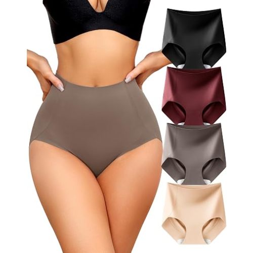 LEVAO Women's Tummy Control Underwear High Waisted Seamless Panties 4 Pack | Postpartum & Daily Comfort: Seamless Body Shaper Briefs, Comfortable Postpartum Compression Underwear, No Show Shaper S-3XL