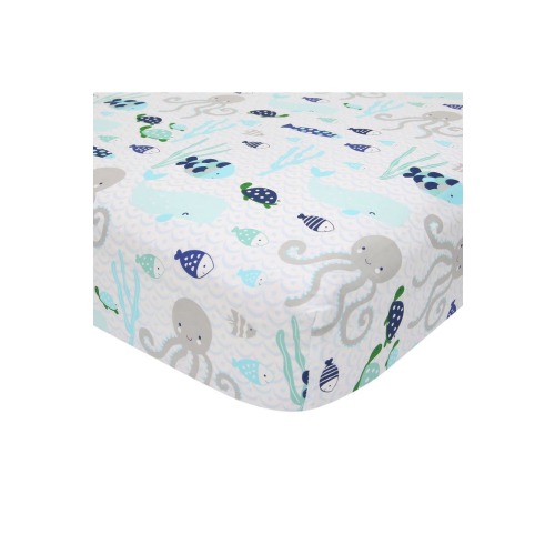 Oceania 100% Cotton Whale with Octopus and Fish Nautical Ocean Theme Fitted Crib Sheet