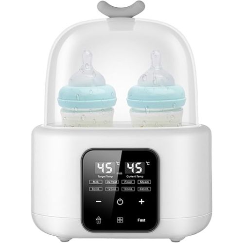 Baby Bottle Warmer, Multifunctional Milk Heater for Home, Double Bottle Warmer, LCD Display Accurate Temperature Adjustment, Accurate Temperature Control, Keep Warm, Fits 2 Bottles (White)