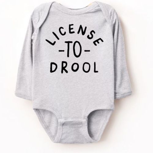 The Juniper Shop License To Drool Long Sleeve Bodysuit - NB - Heather Grey