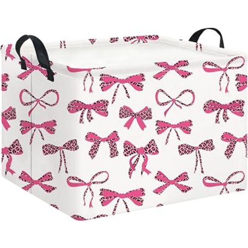 Rectangle Storage Bin,Gift Basket,Room Decor(Pink leopard print bow)