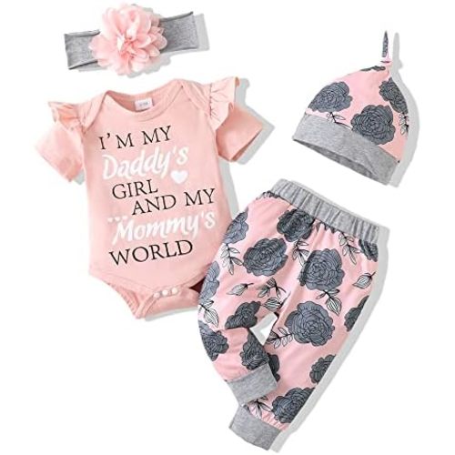 Renotemy Newborn Infant Baby Girl Clothes Summer Outfits Infant Romper Pants Cute Toddler Girl Clothes Gift Set