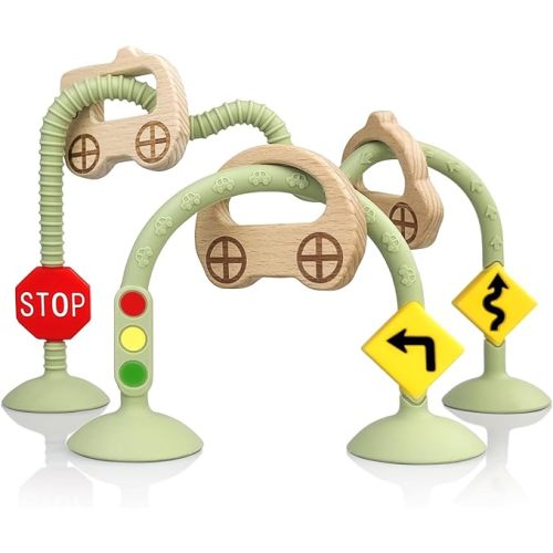 High Chair Suction Toys for Babies 6-12 Months, Suction Cup Toy for Toddlers 1-3, Baby Sensory Montessori Chew Toy for Babies 0-6 Month, Silicone Baby Teething Toys for 12-18 Months