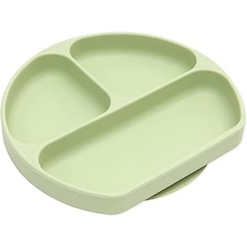 Bumkins Toddler and Baby Suction Plate, Divided Grip Dish for Babies and Kids, Baby Led Weaning, Feeding Supplies, Sticks to Tables and Highchairs, Platinum Silicone, for Chidren 6 Months, Sage