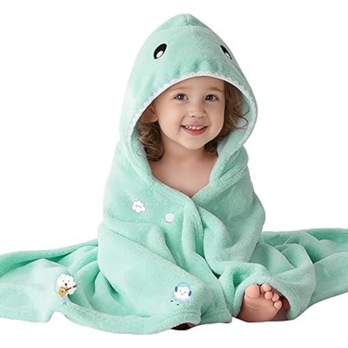 Toddler Baby Bath Towel with Hood 27.5"X55" Ultra Absorbent Soft Cozy Comfort Bathrobe Blanket, 0-6 Years Infant Shower Towel for Girls & Boys(Mist Tree)