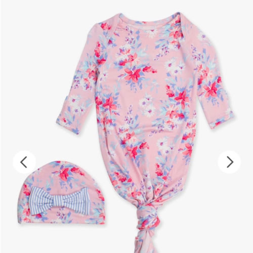 Ruffle Knotted Sleep Gown & Hat Set