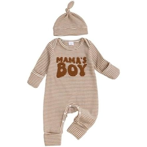 Mamas Boy Baby Clothes Coming Home from Hospital Long Sleeve Jumpsuit Letter Print Bodysuit Hat Clothing Set